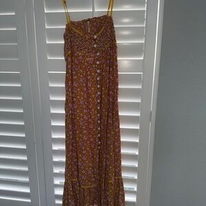 Free People Brown Spaghetti Strap Sundress Maxi